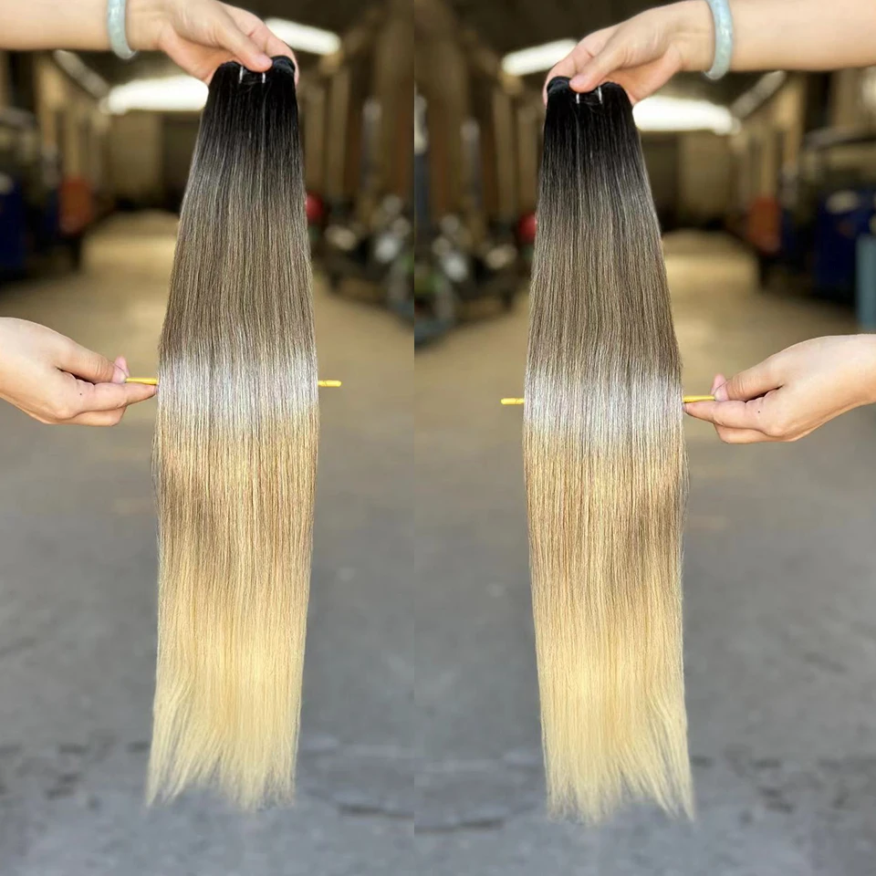 Extensions de cheveux raides os Bio Extensions de cheveux queue de cheval couleur marron synthétique Yaki cheveux raides tissage complet jusqu'au bout