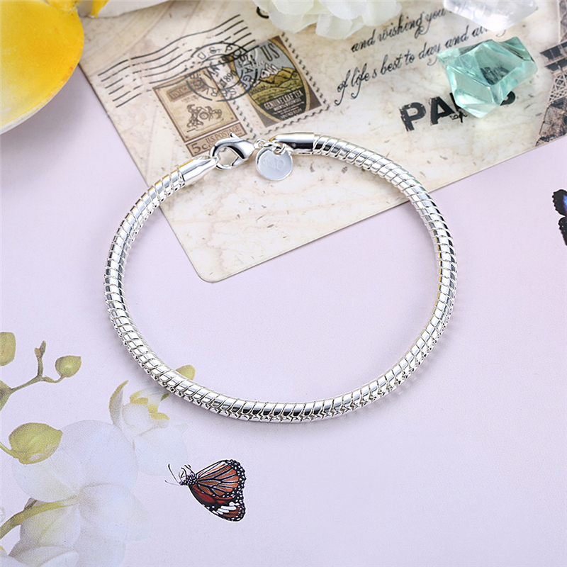 LiHong-pulsera de plata de ley 925 para mujer, cadena de serpiente de 3mm, base de 8 pulgadas, abalorio para boda, compromiso, joyería para fiesta