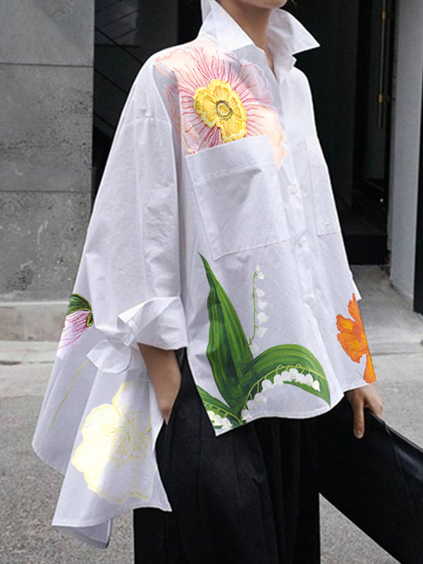 Modigirlสตรีดอกไม้พิมพ์เสื้อElegant 2025 ฤดูใบไม้ร่วงฤดูร้อนฤดูใบไม้ผลิOriginalเสื้อผ้าคลาสสิกเสื้อสีขาวสําหรับผู้หญิง