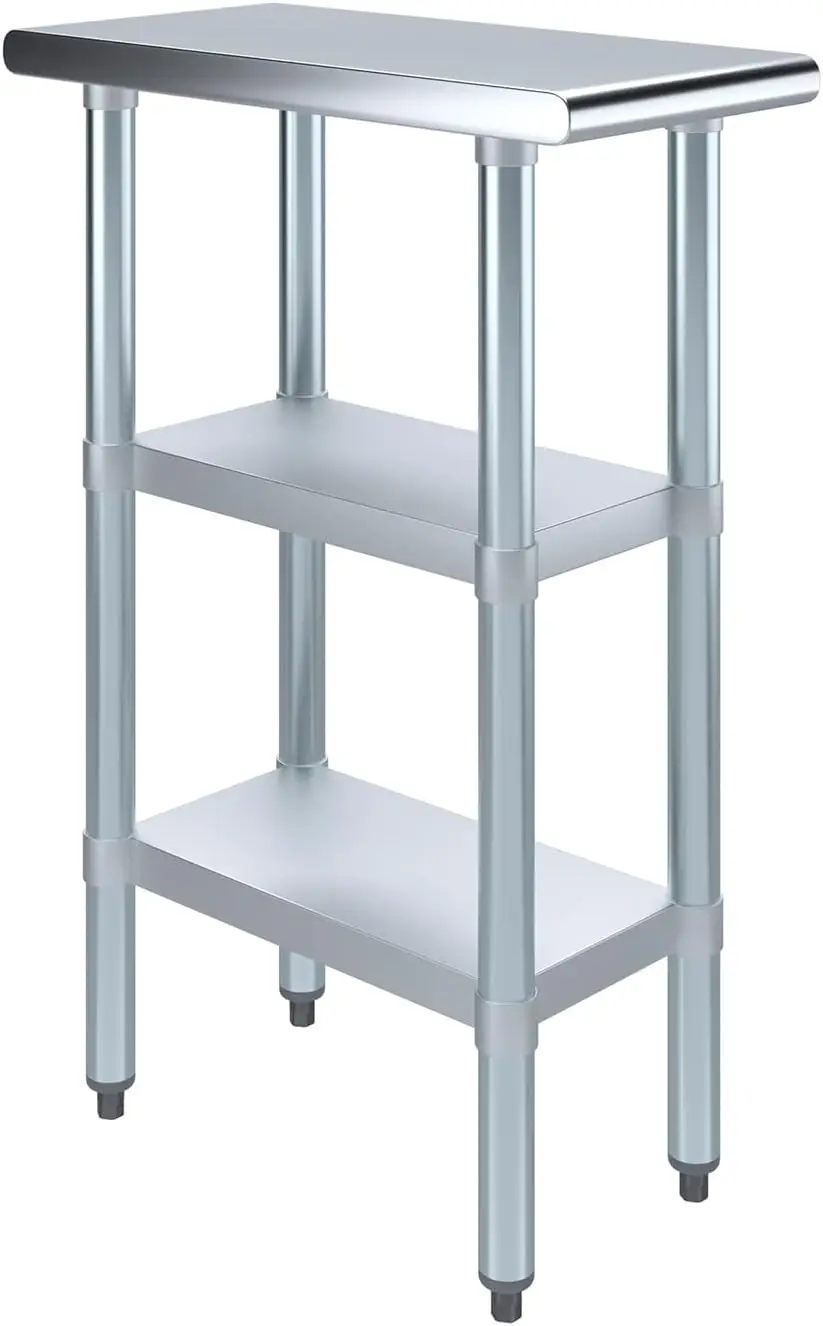 Stainless Steel Work Table with 2 Shelves | NSF | Metal Utility Table (12" Long x 24" Deep)