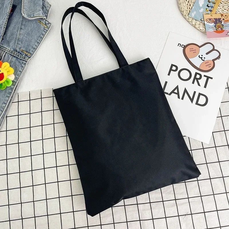 Bolso grande de hombro de lona blanco y negro de gran capacidad, bolso plegable de algodón ecológico, bolso de hombro reutilizable DIY, bolso de compras
