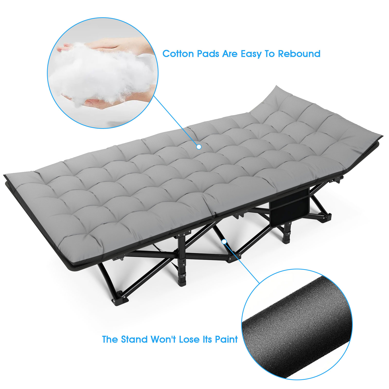 Zusammenklappbares Campingbett, Campingbetten, tragbar, robust, Outdoor-Campingbett für Erwachsene, Zuhause, Strand, Wohnmobil, Mittagspause, 200 kg Lager