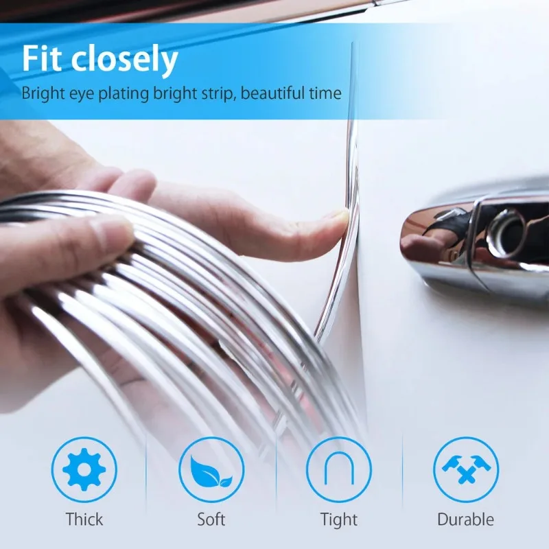6mCar Door Chrome Moulding Trim Strip Edge Scratch Guard Protector Cover Strip Roll Chrome Styling Moulding Trim Strip
