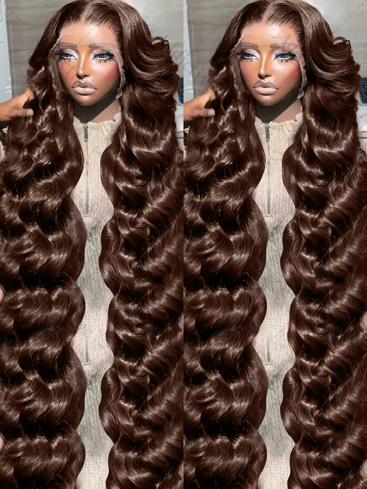 30 36 Inch 250 Density Chocolate Brown Body Wave 13x6 HD Lace Front Human Hair Wigs Brazilian Colored 13x4 Frontal Wig For Women