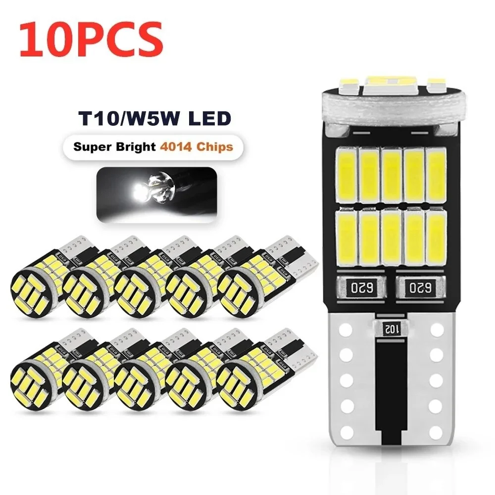 10 pçs w5w led t10 168 194 lâmpada de sinal canbus 4014 26smd para interior do carro mapa cúpula luzes posição estacionamento