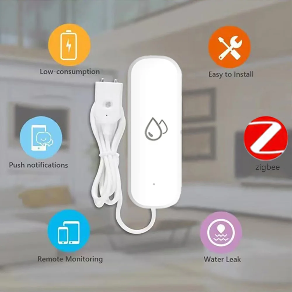 Tuya Zigbee-alarma con Sensor de agua, Detector de fugas de agua, alerta de inundación, sistema de alarma de seguridad de desbordamiento, funciona con Smart Life Zigbee Gateway