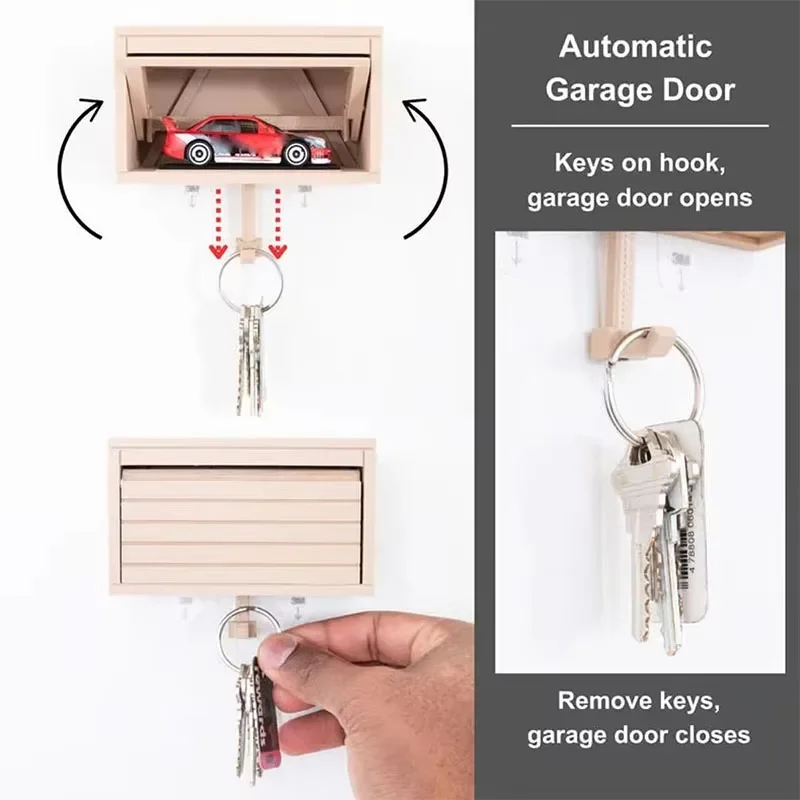 Creative Storage Rack Car Garage Key Holder With Opening Door Wall Mount Key Rack Multifunctional Easy Installation Car Key Hook