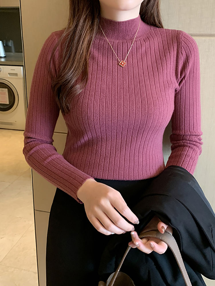 ITOOLIN Damen-Pullover aus Kaschmir, schmal, weich, gestrickt, Pullover mit Stehkragen, solide T-Shirts, Halb-Rollkragenpullover für Damen, Winter
