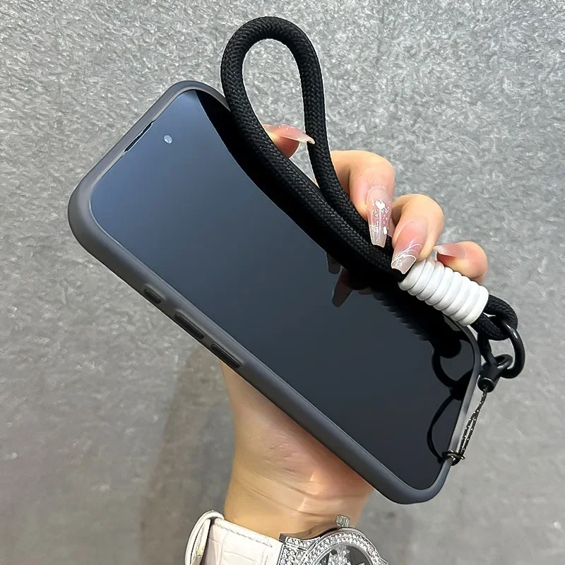 Para Magsafe Color caramelo contraste cordón funda para iPhone 16 15 Pro Max 14 Plus 11 12 13 16e correa de muñeca de mano cubierta suave mate