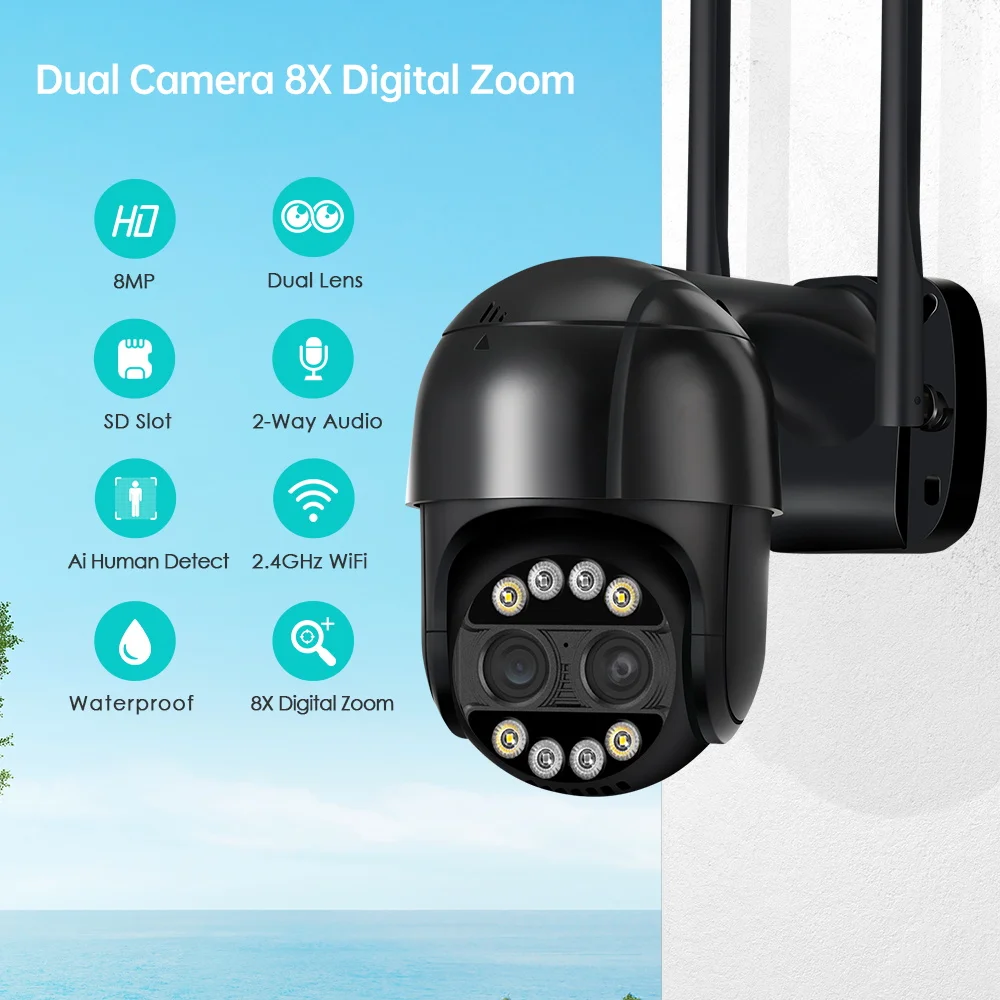 BESDER 8MP 4K cámara IP PTZ 8x Zoom lente Dual detección humana cámara CCTV 4MP hogar inteligente cámara de vigilancia Wifi al aire libre aplicación ICSEE