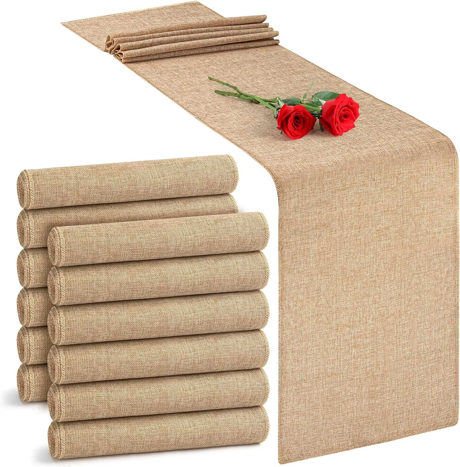 Camino de mesa Natural Vintage de lino yute de 30cm de ancho, tela rústica de arpillera, decoración de camino de mesa occidental para fiesta de boda caqui