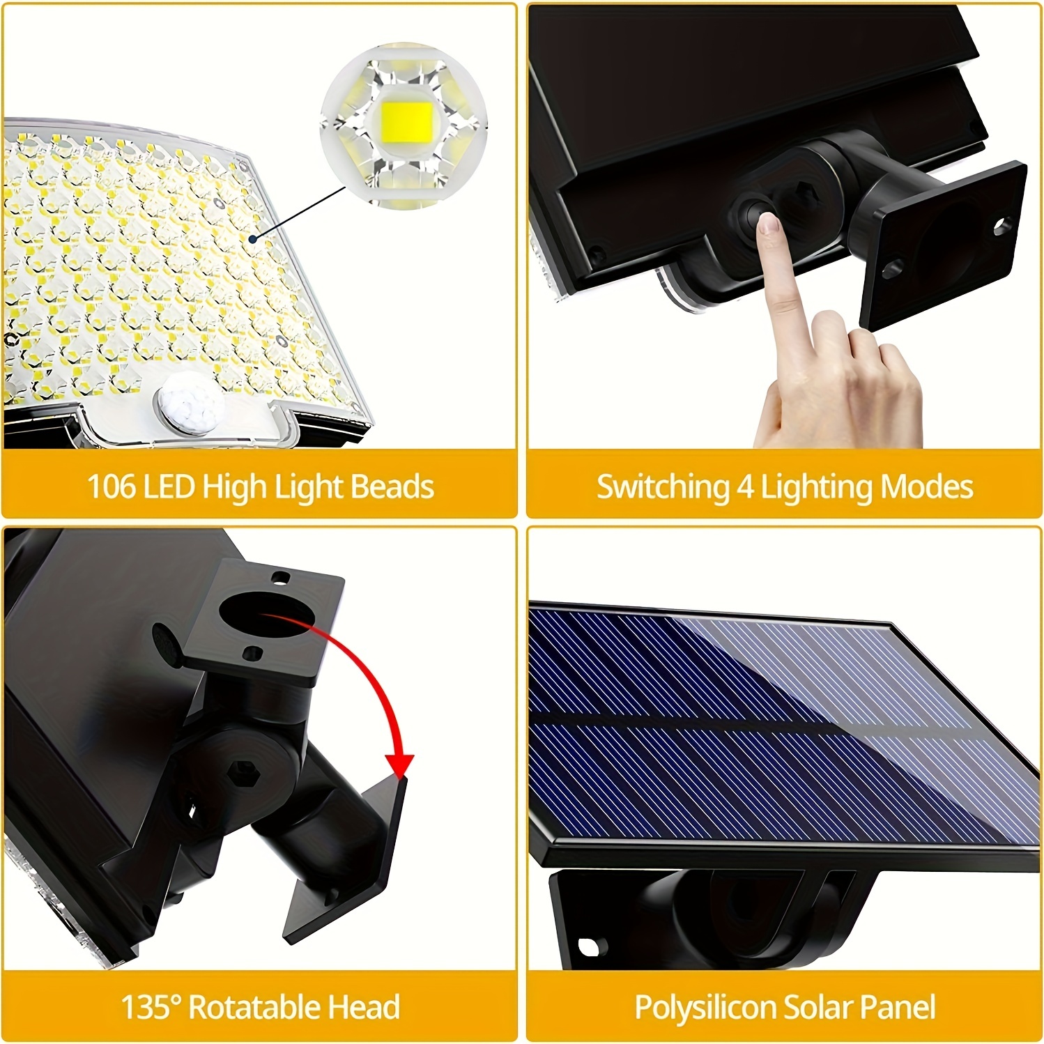 3 modos de luzes solares divididas ao ar livre à prova d'água com sensor de movimento holofote controle remoto para pátio garagem quintal lâmpadas de parede