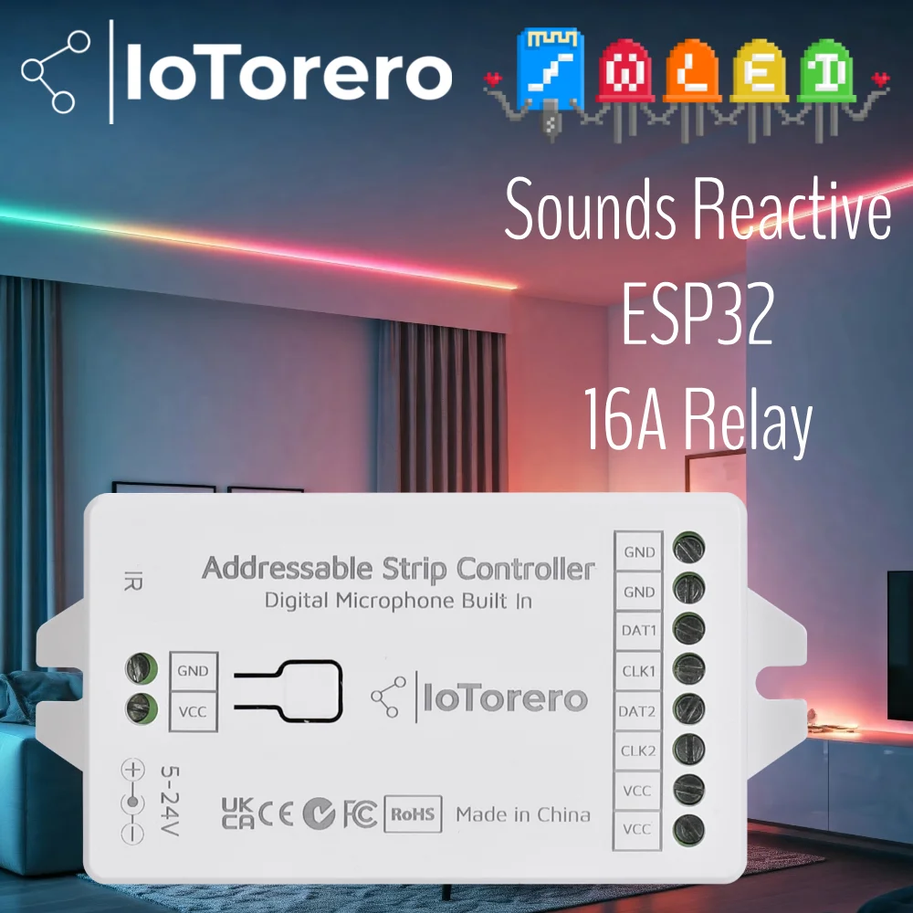 IoTorero WLED ESP32 Контроллер адресных полос 4CH 16A Реле Встроенное WS2811 WS2812B WS2814 WS2815 Работает с домашним помощником