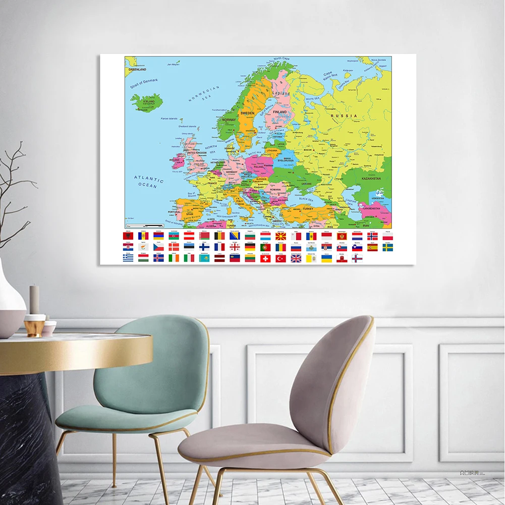 Mapa europy 150*100cm włóknina płótno malarstwo winylowe duży plakat ścienny wiszący obraz dekoracja wnętrz artykuły szkolne