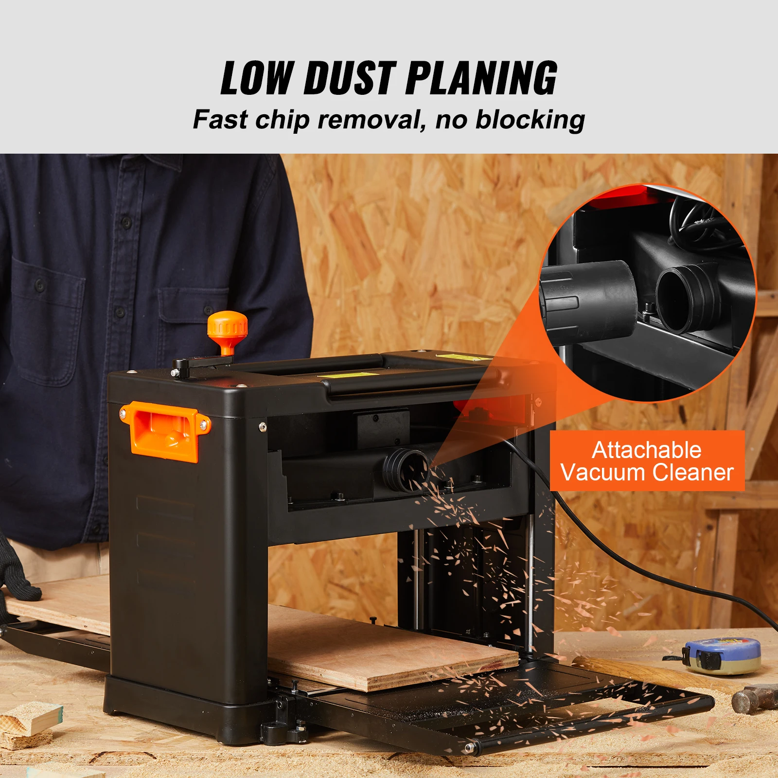 Plaina elétrica de espessura SucceBuy, plaina de madeira de 13 polegadas com 3 lâminas, duas velocidades, 15 Amp, 2000W para aplainamento de madeira DIY