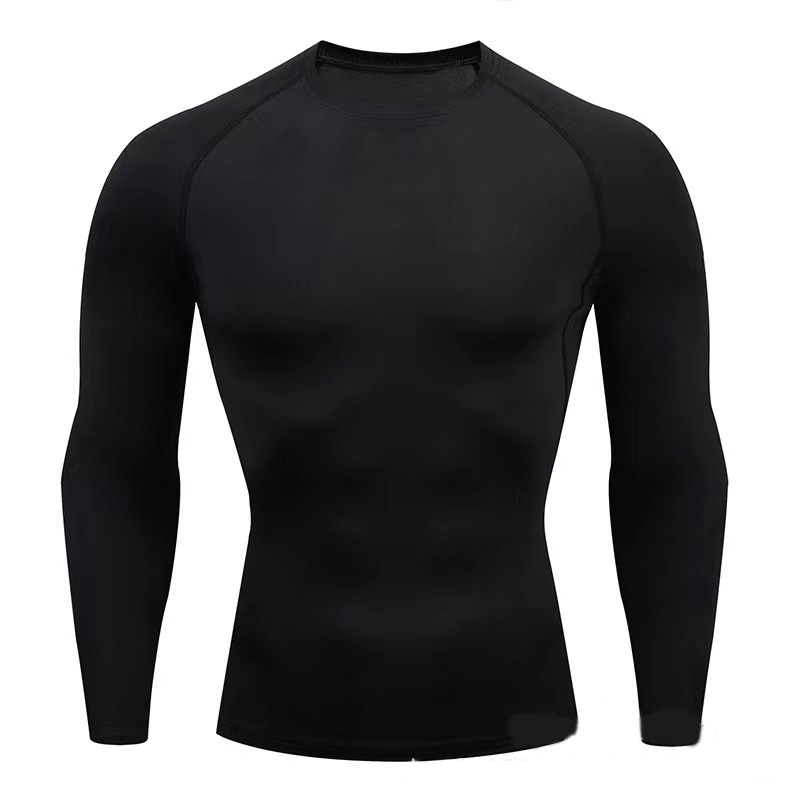 1pc Sports Fitness Men Outdoor Sports High Elastic Quick Drying Tight Plus Fleece Compression Long Sleeve T-shirt