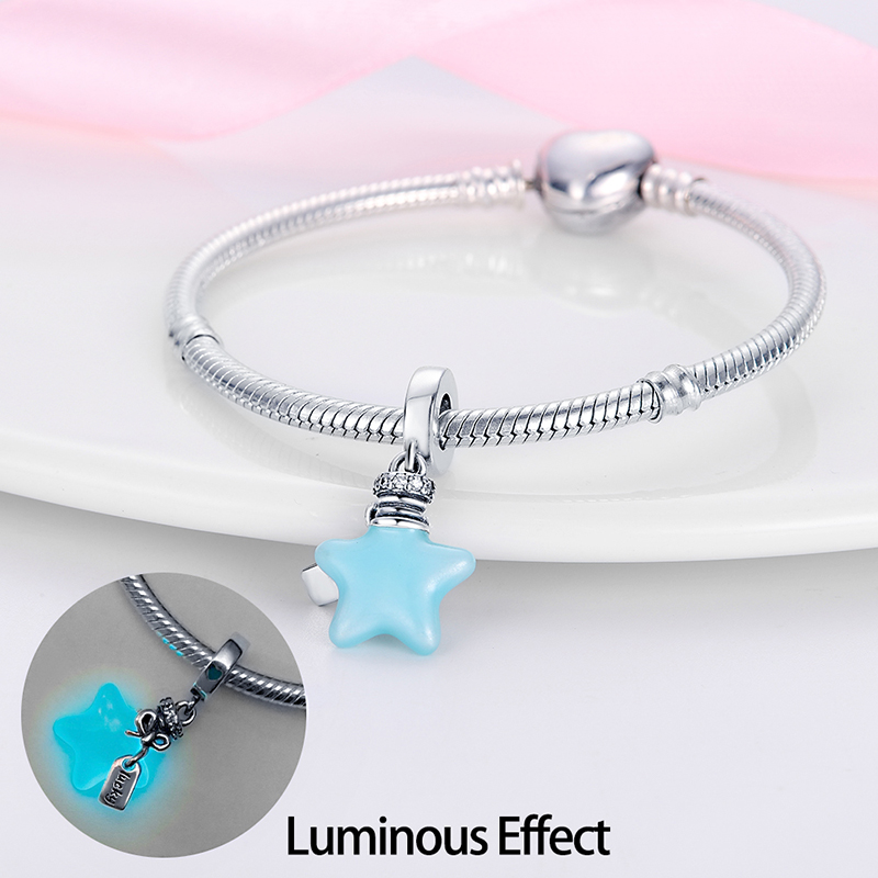 925 prata esterlina requintado luminoso firefly lâmpada estrela camaleão encantos pingentes caber pandach 925 pulseira original jóias diy