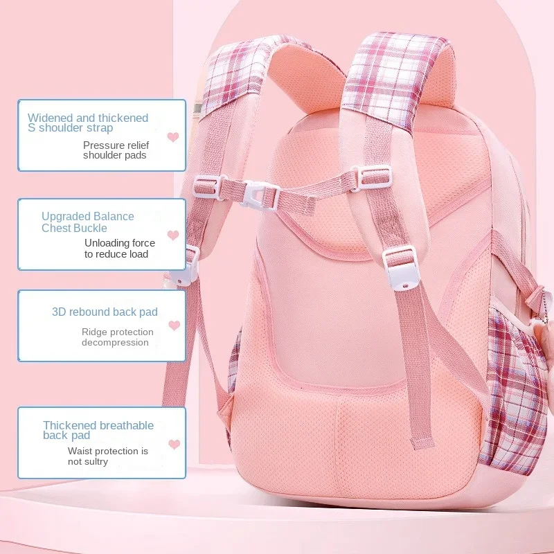 Nova proteção da coluna estudantes da escola primária meninas mochila xadrez com grande capacidade leve à prova dwaterproof água saco das crianças