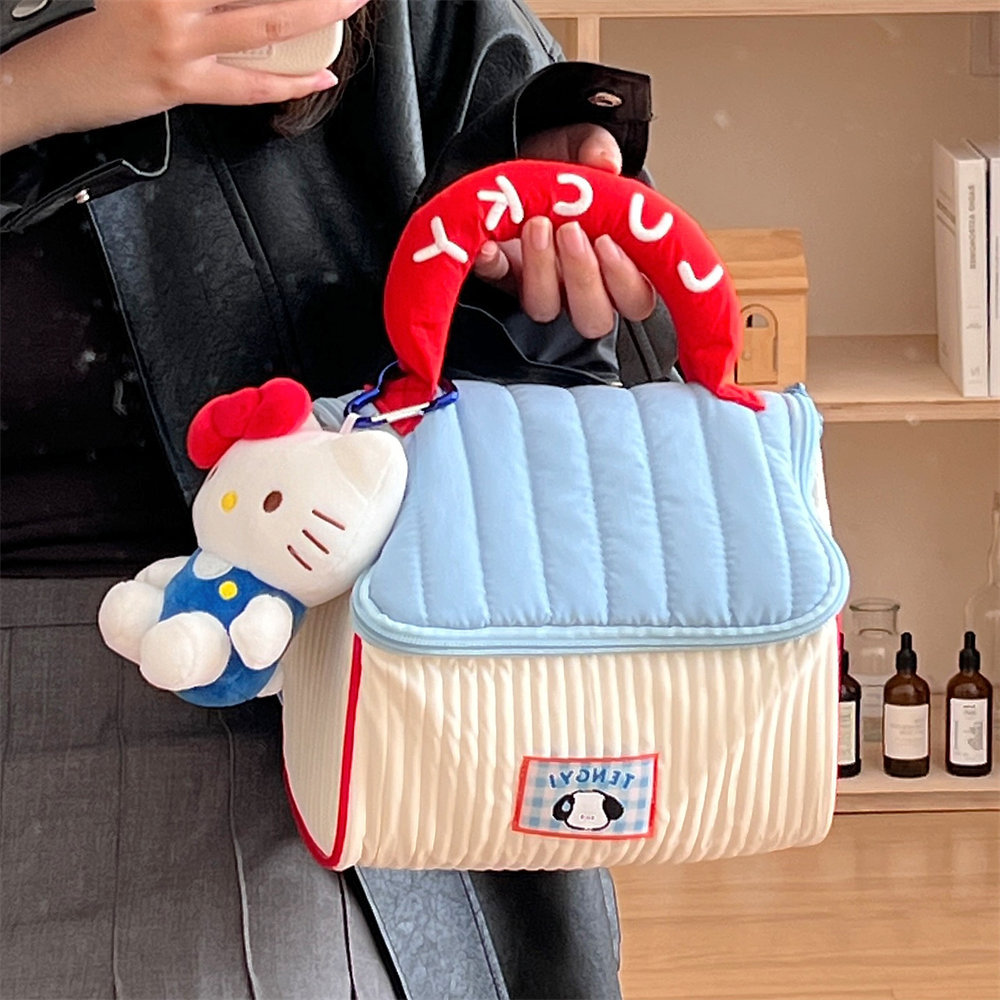 Niedliche Cottage-Make-up-Tasche für Mädchen, Aufbewahrungstasche für die Hautpflege mit großem Fassungsvermögen, tragbare Reise-Kulturtasche