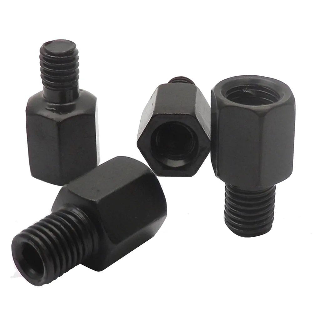 Par de adaptadores de espelho preto m10 10mm m8 8mm, parafuso de conversão para espelhos retrovisores de motocicleta no sentido horário, anti-relógio, rosca direita e esquerda