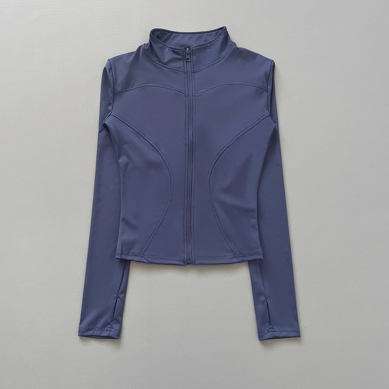 Giacca da allenamento da donna elasticizzata aderente con zip frontale manica lunga da corsa yoga dimagrante colletto rialzato checca la vita Sportswe ad asciugatura rapida