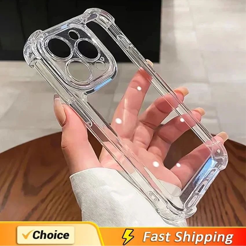 Funda de teléfono transparente de silicona a prueba de golpes para iPhone 13, 11, 12, 14 Pro Max, Mini funda trasera con protección de lente para iPhone 15 16 PRO XS X XR