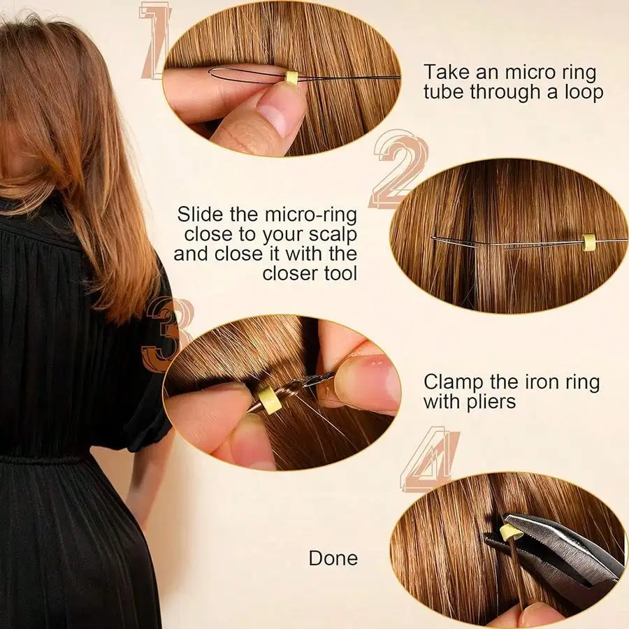 Cabelo Extensões Tool Kit, I-Tip Extensão do Cabelo Alicate, Puxando Gancho Bead Device Kits, 5 mm Micro Links Anéis Beads, 100 pcs