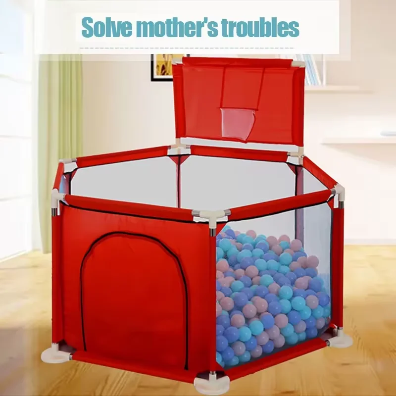 Parc de jeu hexagonal pour enfants, aire de jeux intérieure pour nourrissons, clôture pour bébés en bas âge, couleur rouge, garde-corps de sécurité sans balle