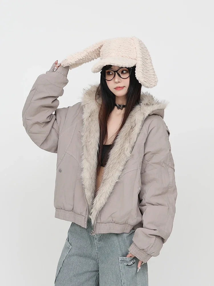 Parkas con capucha para mujer, abrigos más gruesos de terciopelo, ropa de calle informal holgada Retro americana cálida, ropa cómoda que combina con todo, Invierno