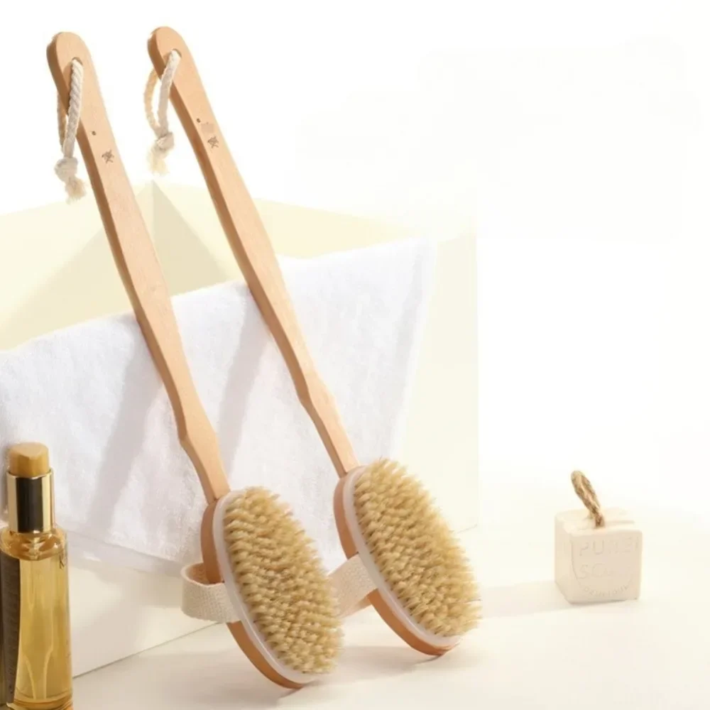 Cepillo corporal de ducha con mango largo desmontable de madera, masaje de baño, cepillo exfoliante corporal, cepillo de lavado para baño, herramientas de baño, 1 ud.