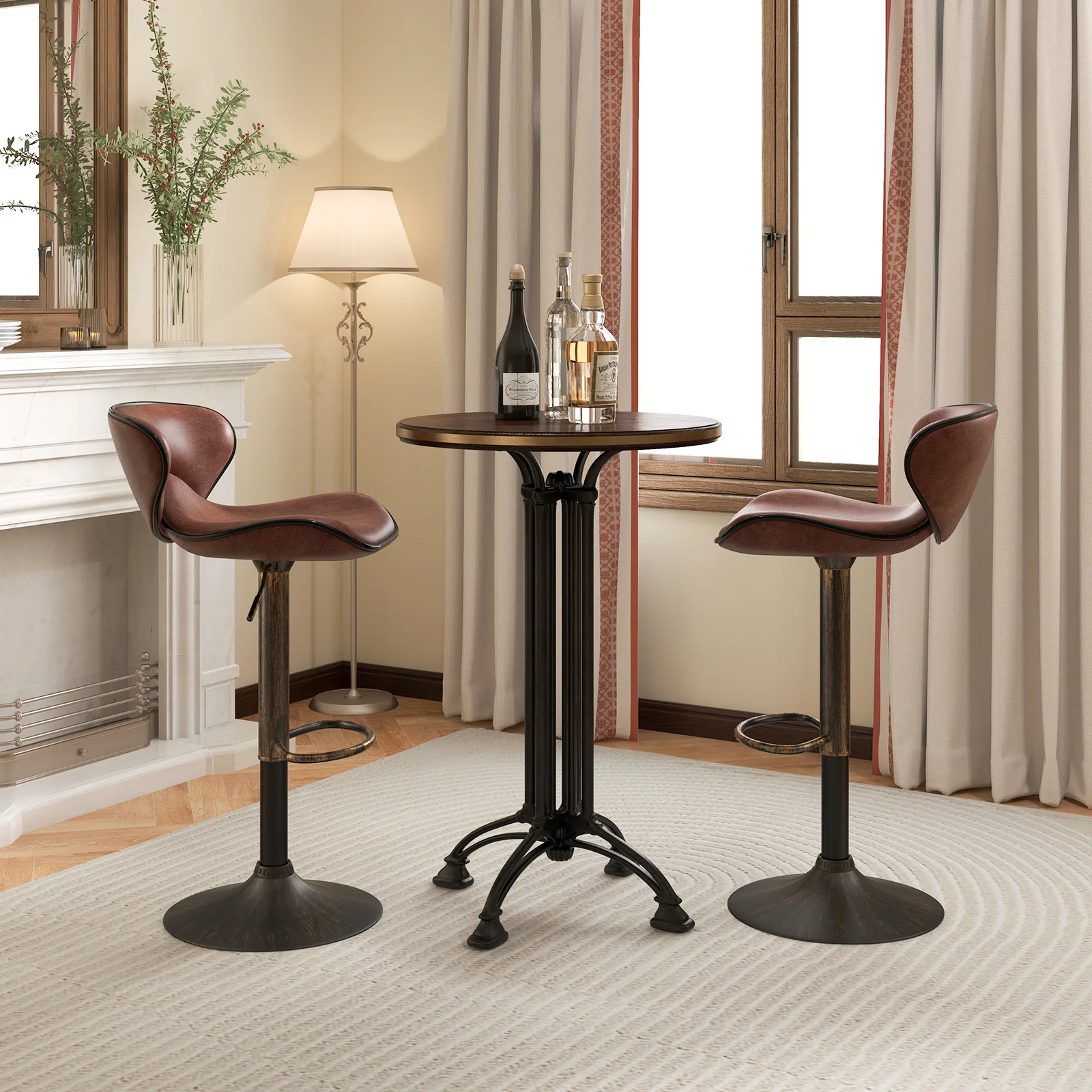 GOFLAME Height-adjustable Bar Stools Set of 2 Upholstered Bar Chair w/ Backrest