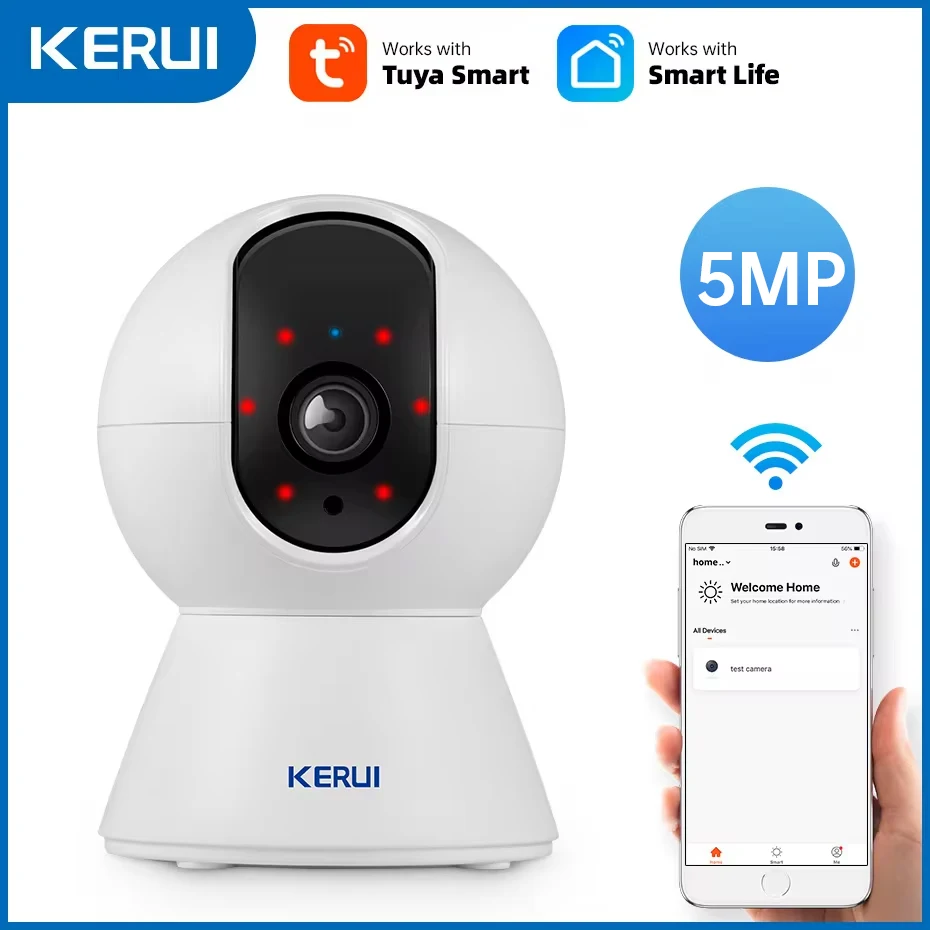 KERUI Mini Indoor Wireless 5MP Tuya Smart WiFi IP Camera Home Security CCTV Telecamera di sorveglianza con tracciamento automatico Onvif