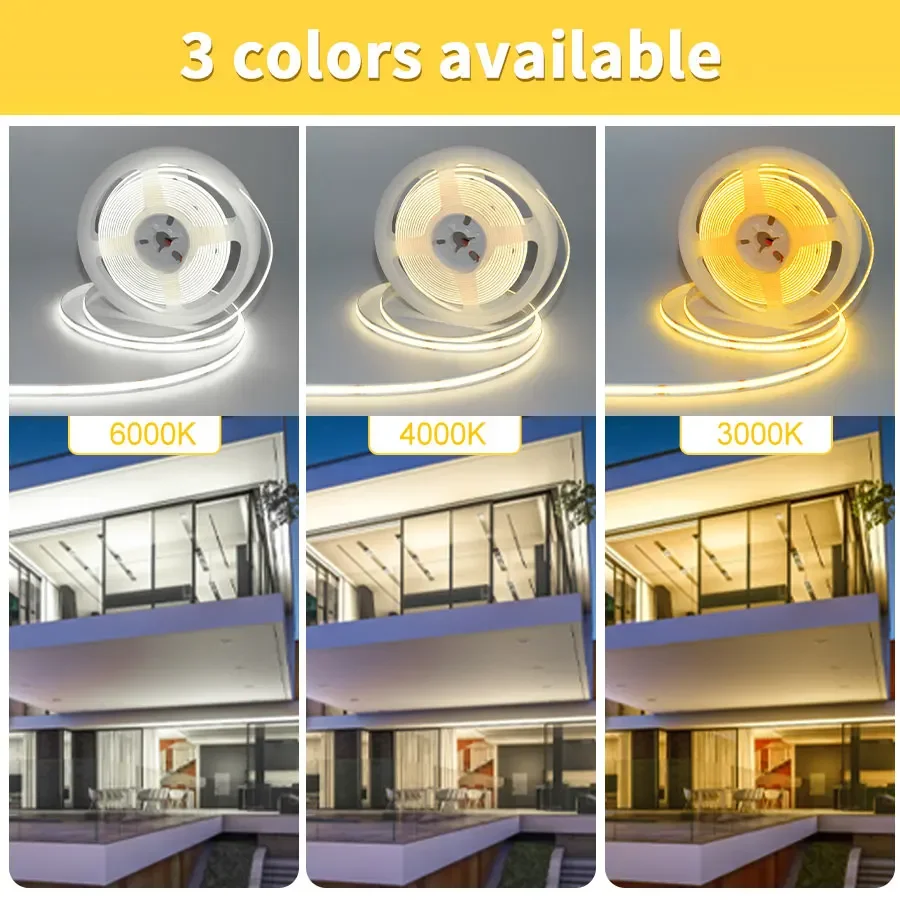 DC12V COB FOB Led Strip Light 320LEDs Flexible FCOB Led Tape Ribbon with DC Connector 1-10M Linear Bedroom Kitchen Cabinet Lamp