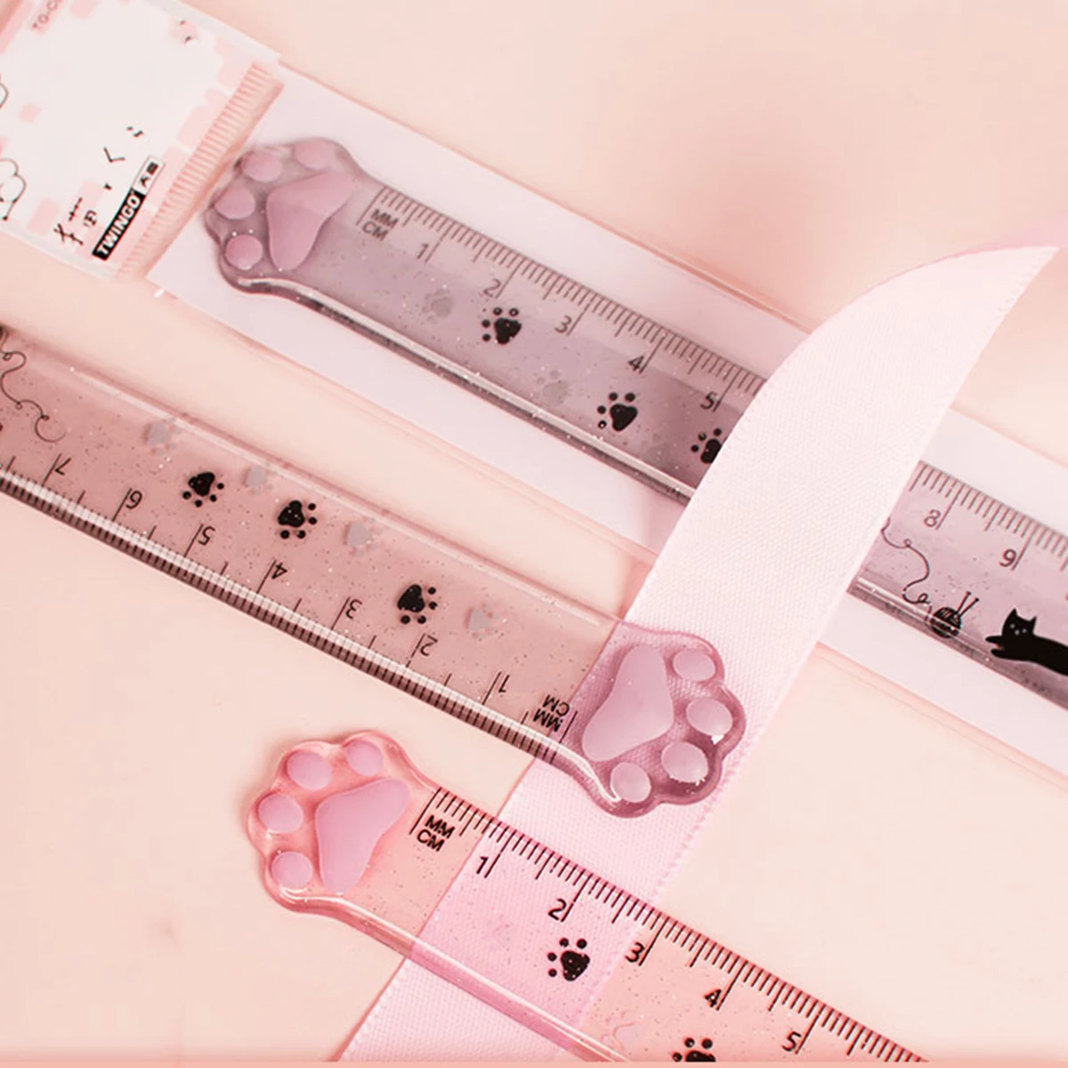 1-2-6 個 Lytwtw のかわいいキティ猫の足ストレート定規かわいい文具面白い描画ギフト韓国オフィス学校測定描画