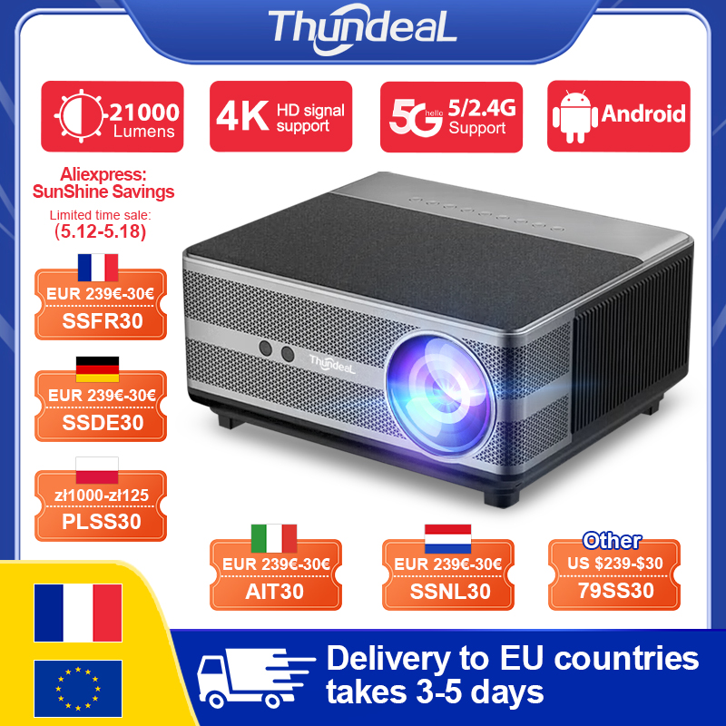 ThundeaL TD98 1080P Full HD Projektor LED 4K WiFi Android Projektor Autofokus TD98W PK DLP 3D Video Smart Heimkino Beamer