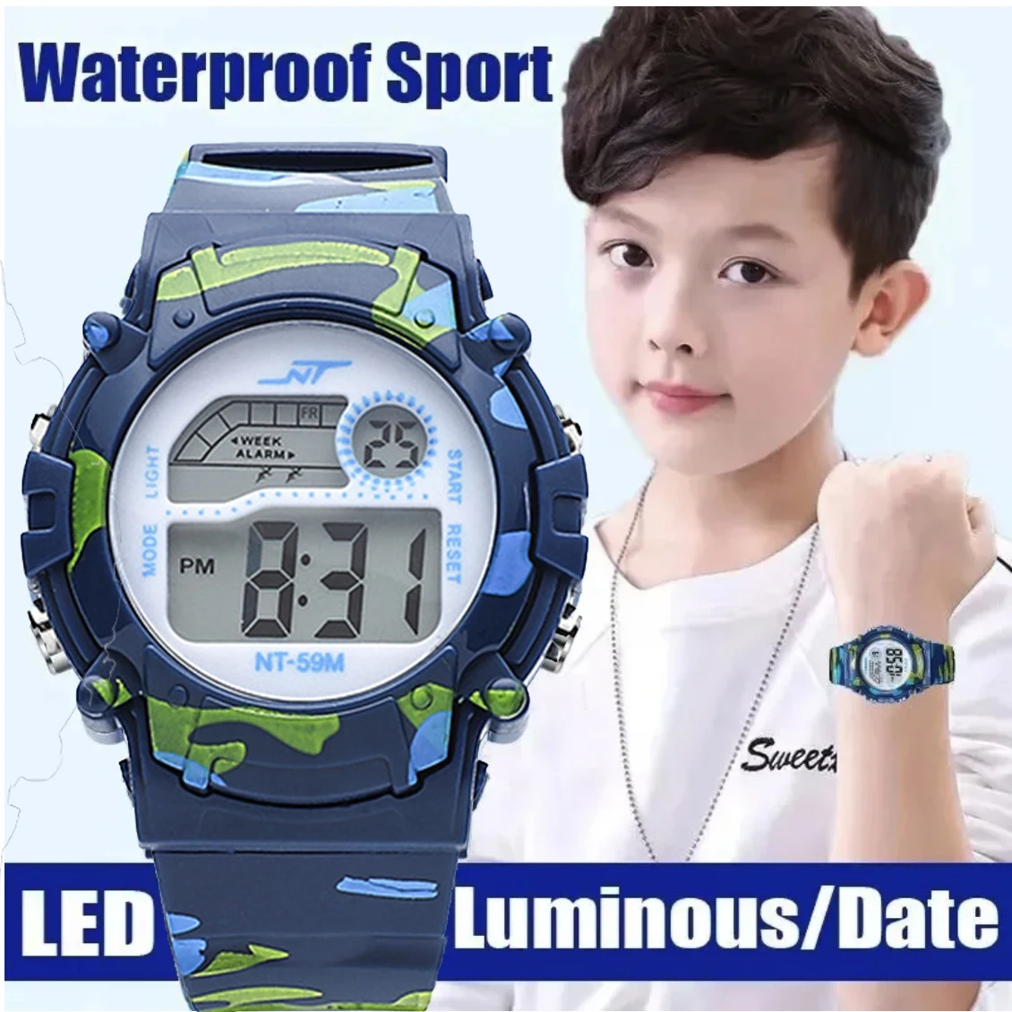 Meninos esportes militares crianças relógios digitais estudante crianças relógio moda luminosa led alarme camuflagem meninas relógio