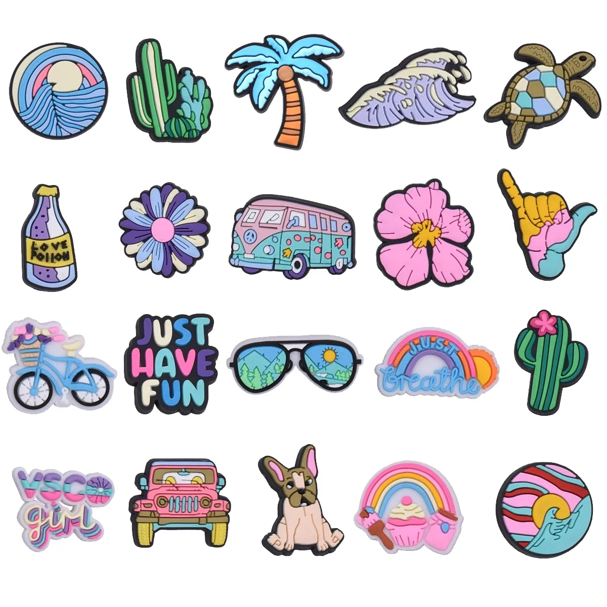 Amuletos de zapatos de viaje de verano para accesorios Crocs, dijes, zuecos, toboganes de burbujas, decoración de zapatos DIY, Pin de hebilla, regalos de fiesta