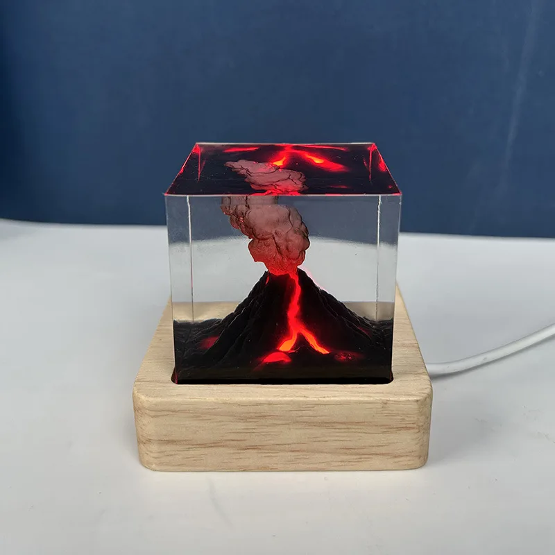 Luz de mesa de resina de 5cm, lámpara de decoración de arte creactivo, tema de erupción volcánica, luz nocturna, carga USB