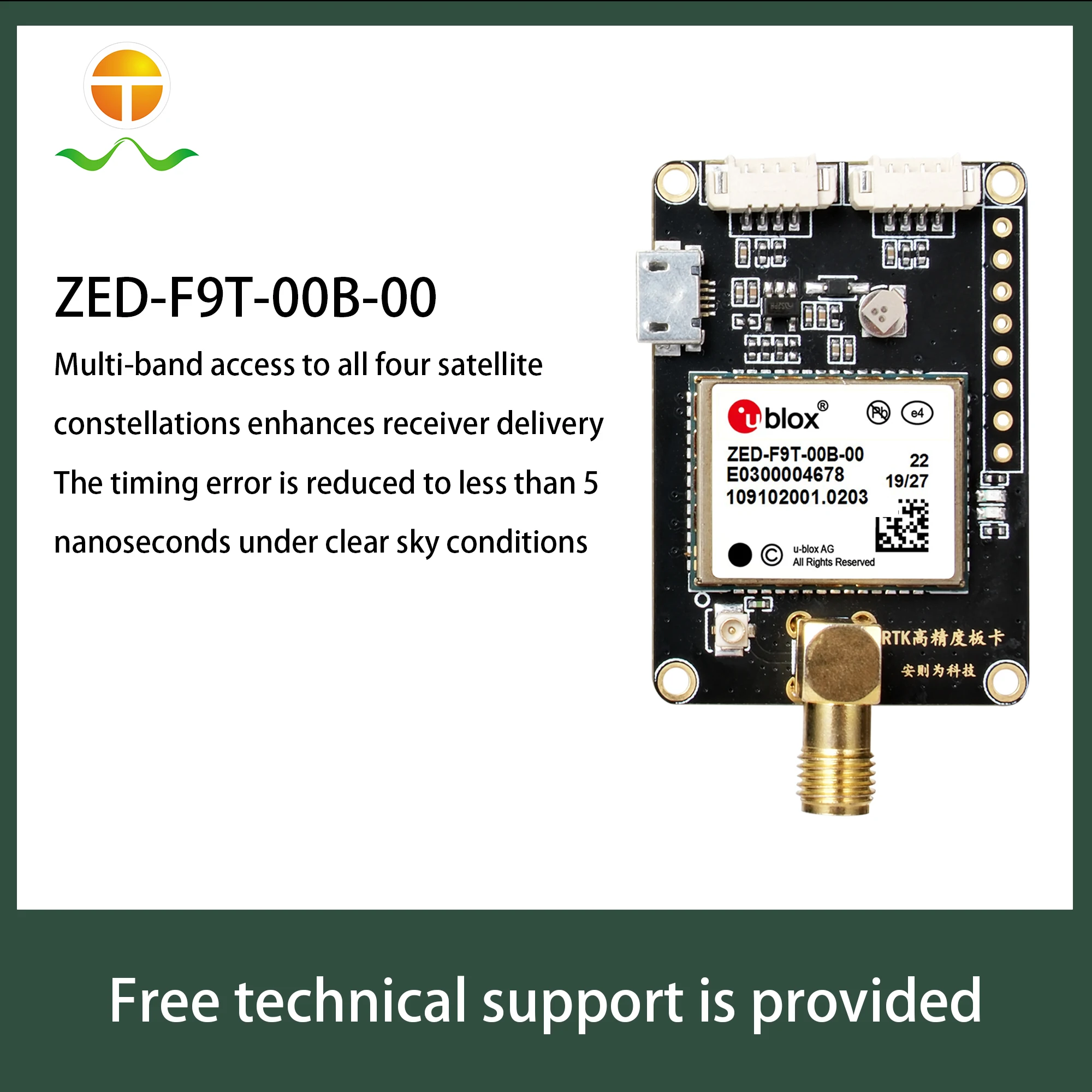 Ublox ZED-F9T-00B-01 RTK GNSS/GPS Placa receptora Placa de desenvolvimento USB com antena para módulo GPS