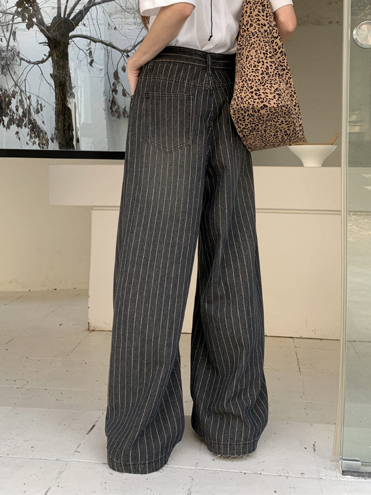 2024 ropa y2k moda vintage listrado perna larga calças jeans largas para roupas femininas em linha reta lavado preto casual senhora calças