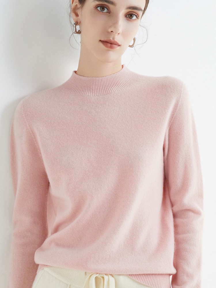 Outono inverno sólido mock-neck pulôver camisola para mulher 100% lã merino casual cashmere malhas roupas femininas básicas topos