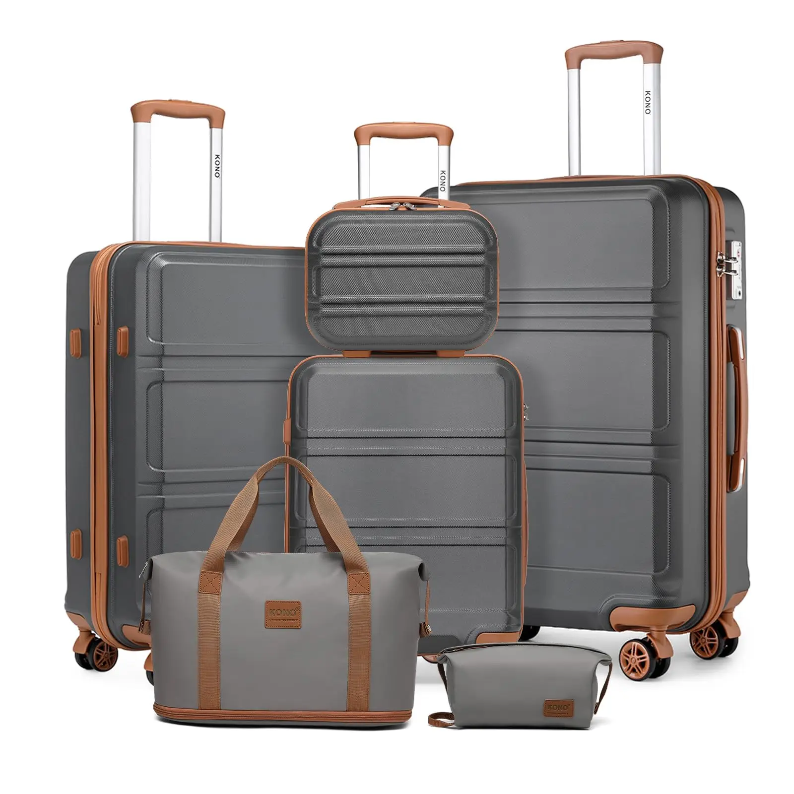 KONO estuche de belleza de 6 piezas, estuche de cosméticos, equipaje de mano, bolsa de baño, bolsa de viaje y juego de equipaje