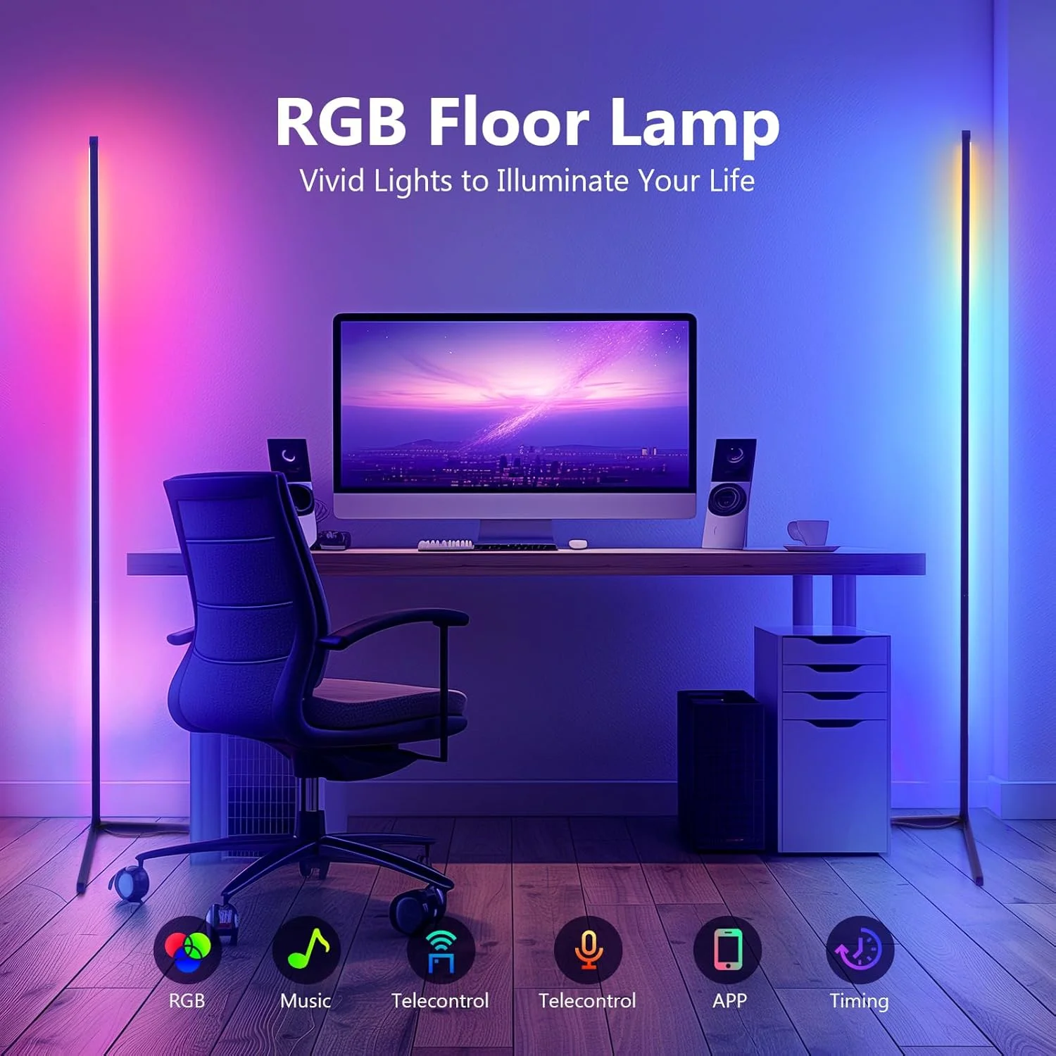 Lampada da terra a LED 2PC/1PC, lampada angolare RGB da 160CM/63IN Funziona con APP/telecomando, luce angolare intelligente con 16 milioni di colori fai-da-te,