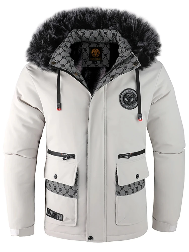 Outono e inverno masculino tendência de moda casual com capuz jaqueta de algodão à prova de vento acolchoado frio cor pura roupas de algodão simples