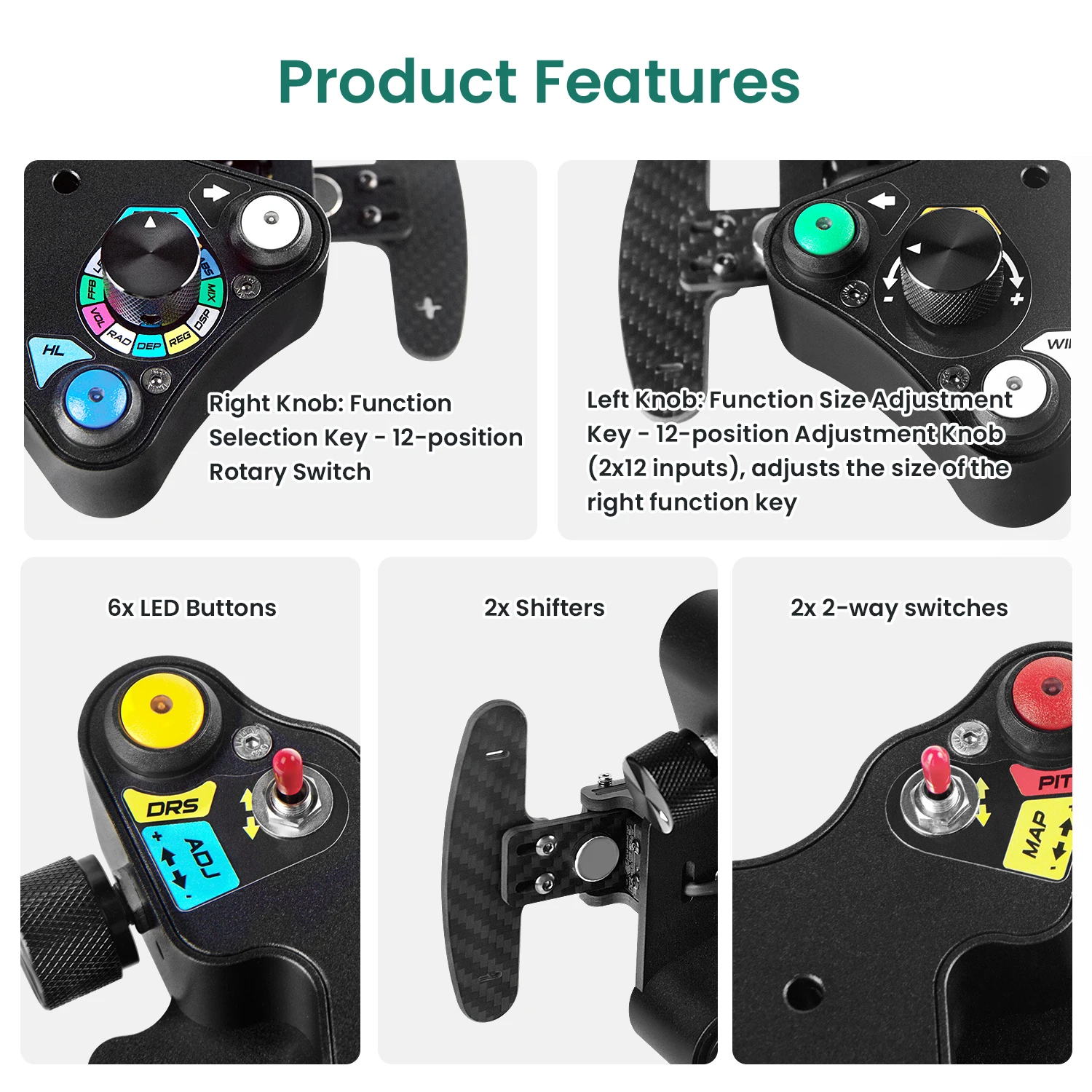 SIMSONN PC Simracing ステアリングホイール LED ボタンレーシングハブ計器ボタンボックスパドルシフターロジクール g29 スラストマスター