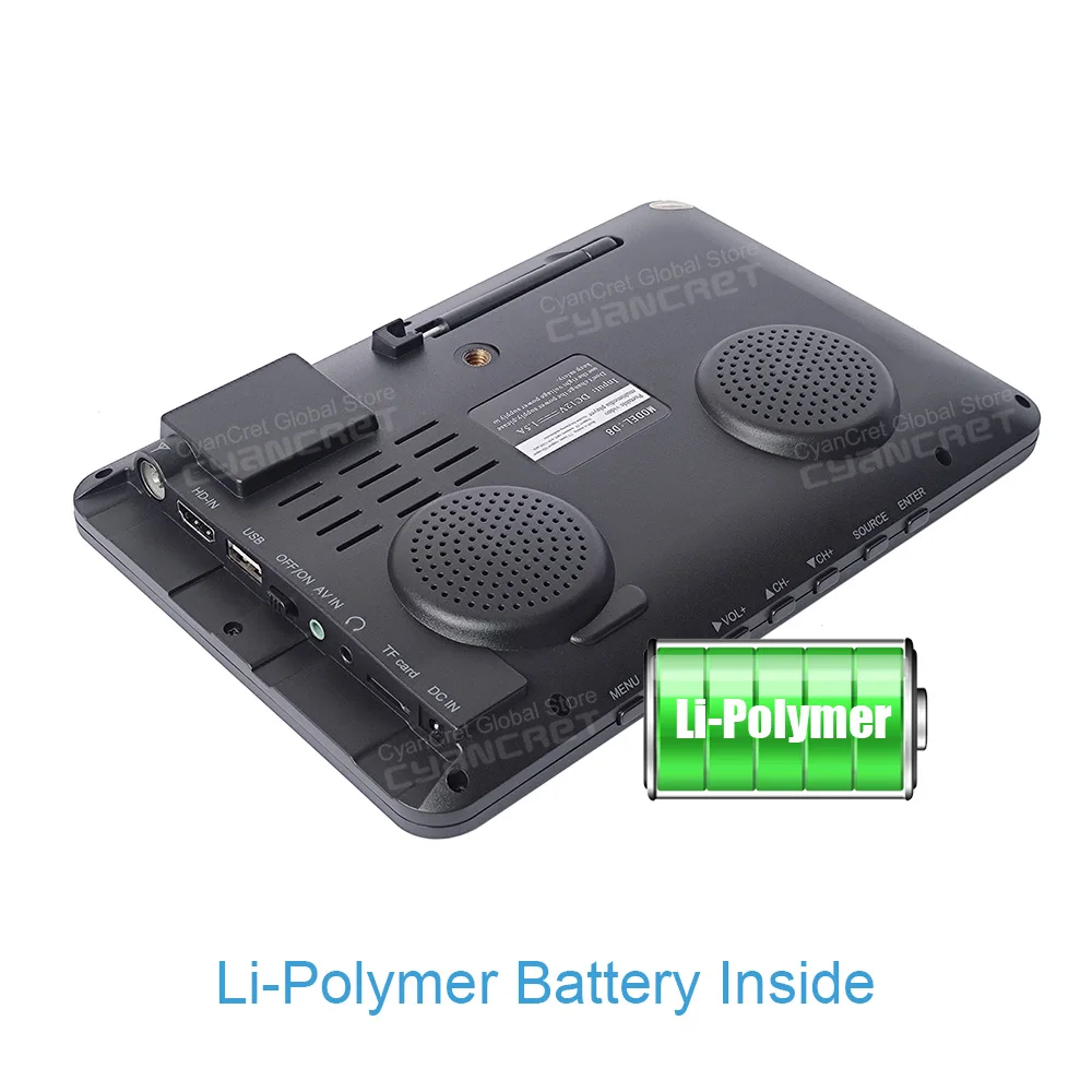 Leadstar ทีวีขนาดพกพา D8 8นิ้ว DVB-T2 TTT ดิจิตอลและอนาล็อก TTT รถยนต์ขนาดเล็กรองรับ USB TF MP4ทีวี AC3 H.265