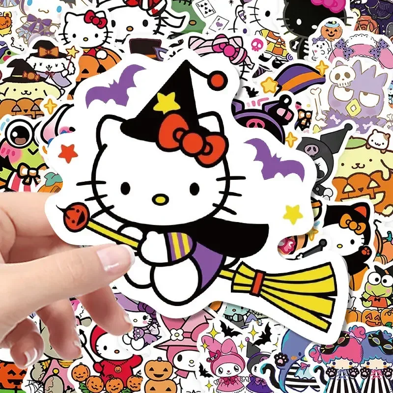 50PCS Sanrio Halloween Hello Kitty Kuromi Stickers Notebook Water Cup Mobile Phone Shell Refrigerator Luggage Stickers Wholesale