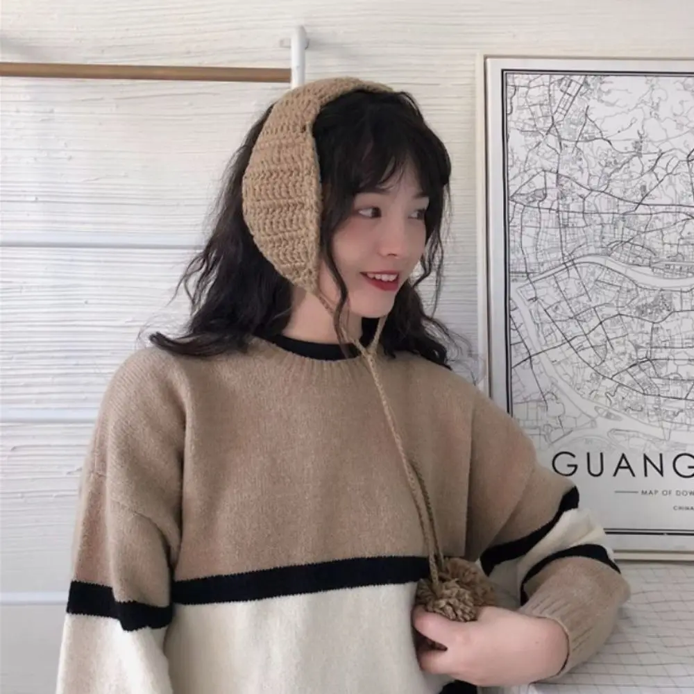Orejeras de felpa Y2k de estilo coreano hechas a mano, orejeras gruesas suaves y cálidas de punto JK, Color sólido, a prueba de viento, cubierta para las orejas de invierno para niña