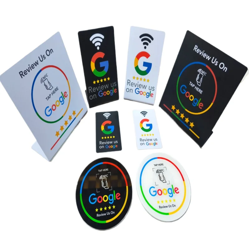 Tarjeta de revisión de Google programable de 13,56 Mhz, mesa de estación NFC, visualización de reseñas de Google NFC, tarjeta doblada, soporte de marca de pie