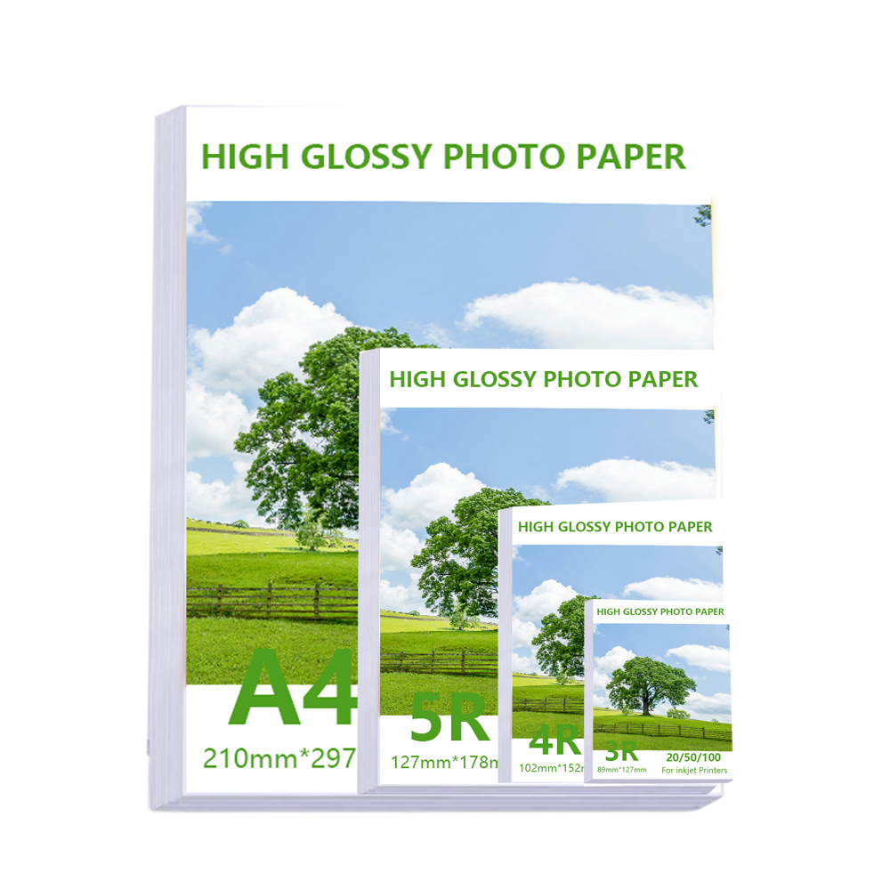 Papel fotográfico de alto brillo, especificación múltiple, 3R, 4R, 5R, A4, papel de impresión fotográfica, impresora de inyección de tinta, papel fotográfico brillante de un solo lado de 180G